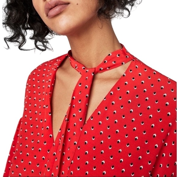 ZARA Blouse Top Shirt Flutter Butterfly Sleeve Bow Tie Neck Hi Low Relaxed Fit - Picture 9 of 14